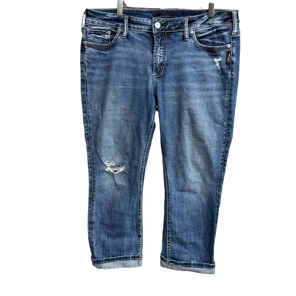 Silver Jeans Co Elyse Capri Distressed Mid Rise Stretch W34 L22.5